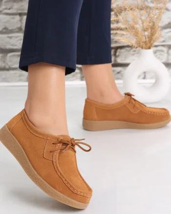 Pantofi dama casual Camel din Piele Naturala Intoarsa Alenasa