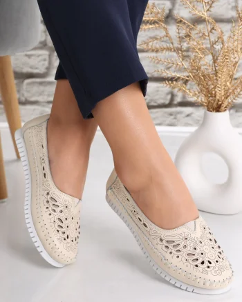 Pantofi dama casual Bej din Piele Naturala Iliana
