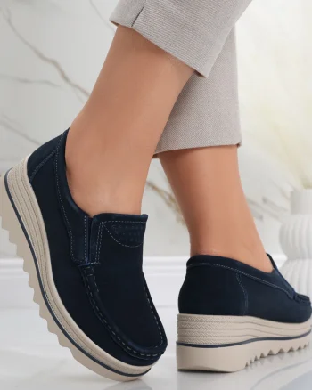 Pantofi dama cu platforma Bleumarin din Piele Naturala Intoarsa Gabrena