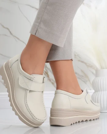 Pantofi dama cu platforma Bej din Piele Naturala Anera
