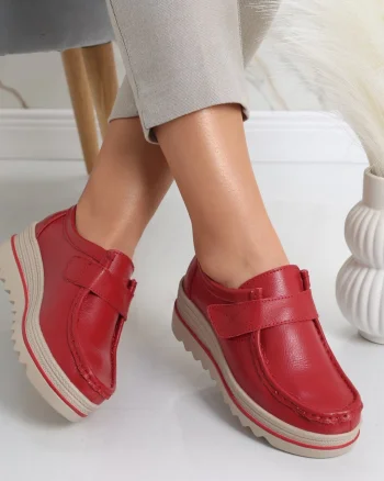 Pantofi dama cu platforma Rosii din Piele Naturala Anera