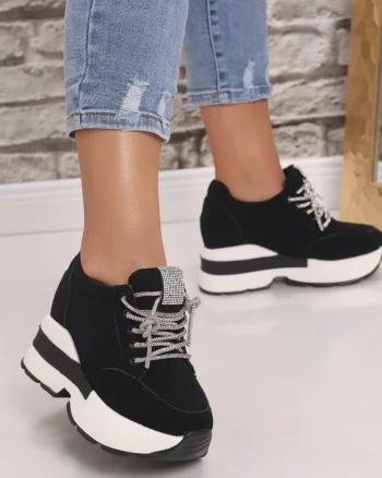 Sneakers dama cu platforma Negri din Piele Ecologica Intoarsa Norota