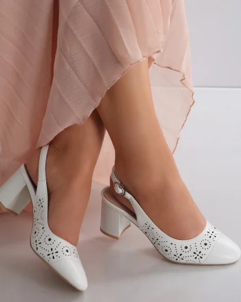 Pantofi dama cu toc Albi din Piele Naturala Jazel