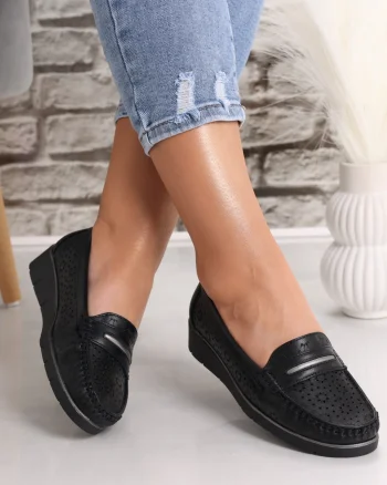 Pantofi dama casual Negri din Piele Ecologica Rahil