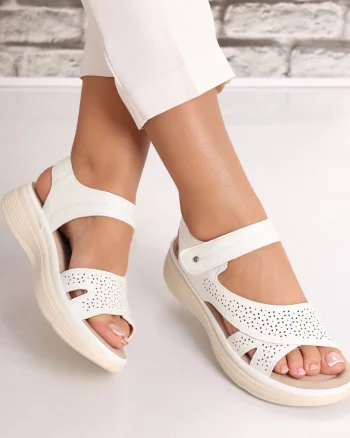Sandale dama Albe din Piele Ecologica Mevin