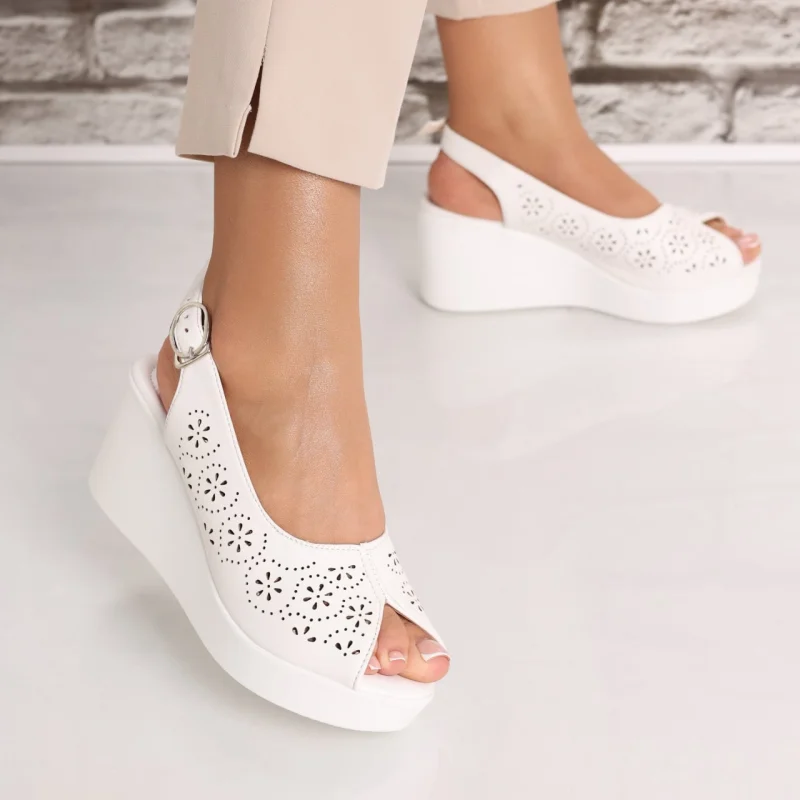 Sandale dama cu platforma Albe din Piele Ecologica Maresa