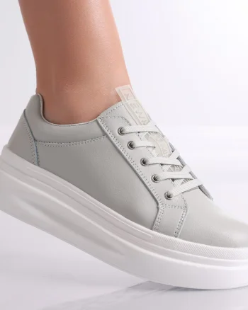 Pantofi dama casual Gri Deschis din Piele Naturala Evoya