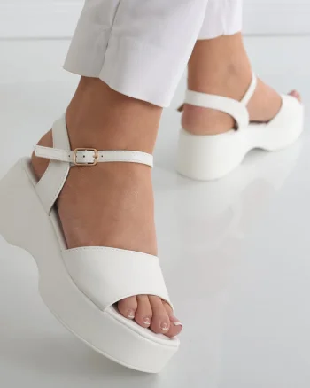 Sandale dama cu platforma Albe din Piele Ecologica Tarla