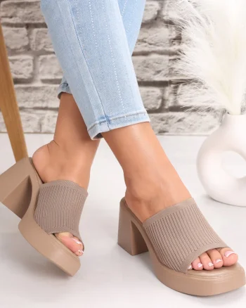Papuci dama cu toc Kaki din Textil Jexa