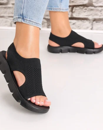 Sandale dama fara toc Negre din Textil Galna