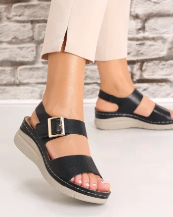 Sandale dama cu platforma Negre din Piele Ecologica Palosa