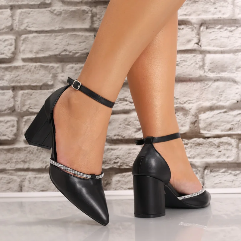 Pantofi dama cu toc Negri din Piele Ecologica Brinya