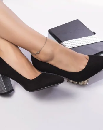 Pantofi cu toc shully piele ecologica intoarsa negru