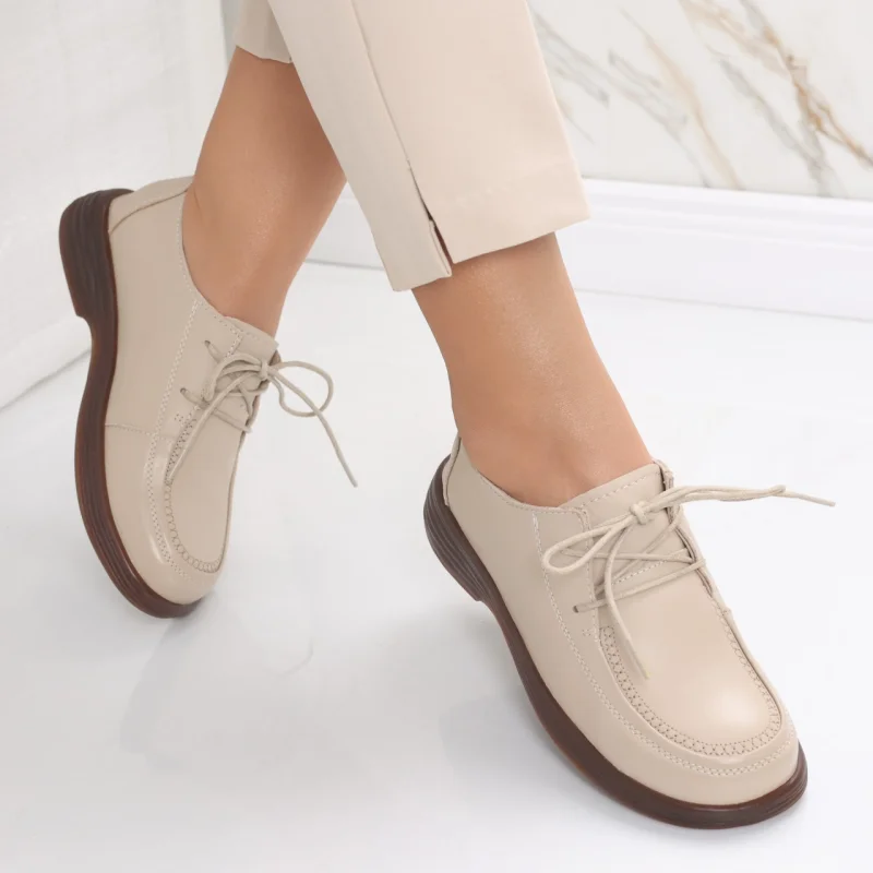 Pantofi dama casual Bej din Piele Naturala Esana