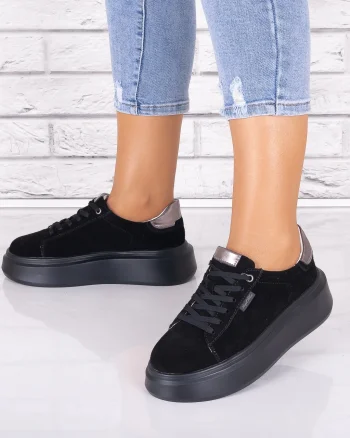 Pantofi dama casual Negri din Piele Naturala Intoarsa Alersa