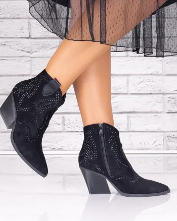 Botine dama Negre din Piele Ecologica Intoarsa Joida