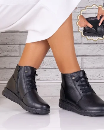 Ghete dama Imblanite Negre din Piele Naturala Jenny