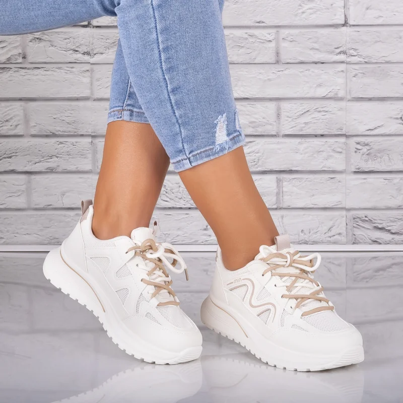 Adidasi dama Bej/kaki din Piele Eco/ Textil Avena