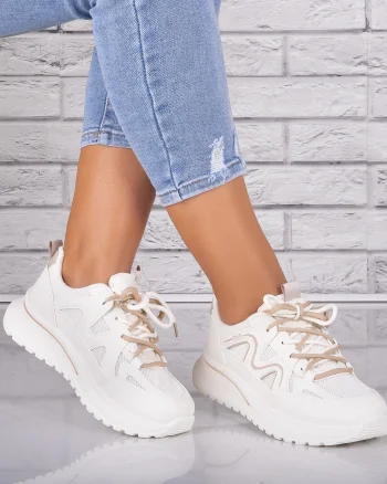 Adidasi dama Bej/kaki din Piele Eco/ Textil Avena