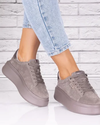 Pantofi dama casual kaki din Piele Naturala Intoarsa Alersa