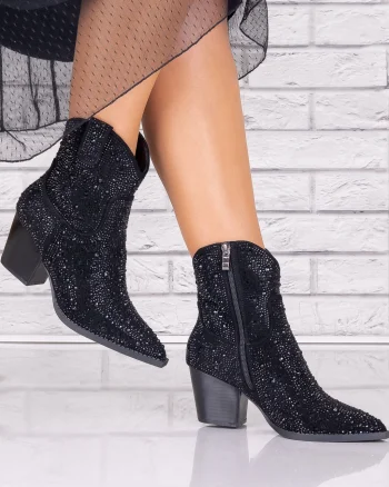 Botine dama Negre din Piele Ecologica Intoarsa Nitaja