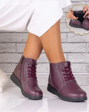 Ghete dama Imblanite Bordo din Piele Naturala Jenny