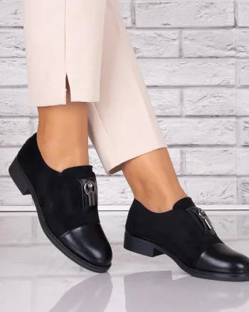 Pantofi dama casual Negri piele ecologica Intoarsa Pietrina
