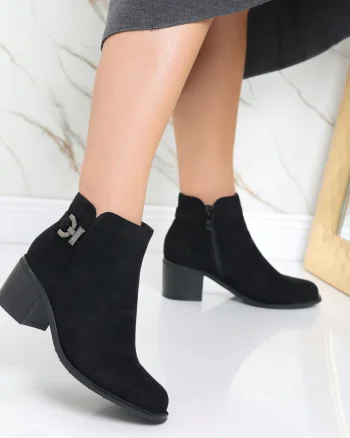Botine dama Negre din Piele Ecologica Intoarsa Lakina