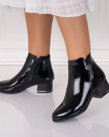 Botine Dama Imblanite Negre din Piele Ecologica Lacuita Aemala