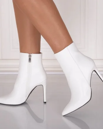 Botine dama Albe din Piele Ecologica Acovya