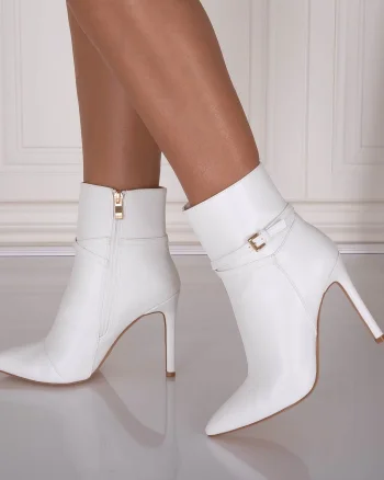 Botine dama Albe din Piele Ecologica Naisia