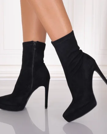 Botine dama Negre din Piele Ecologica Intoarsa Emillya