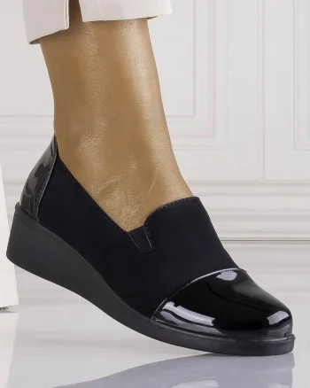 Pantofi dama cu platforma Negri din Piele Ecologica Intoarsa Eghima