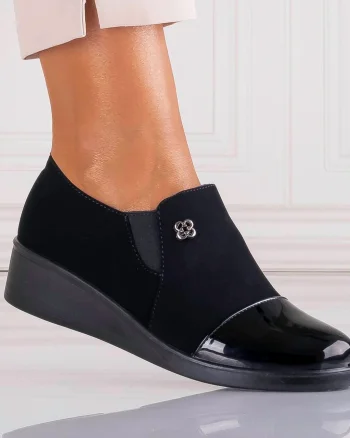 Pantofi dama cu platforma Negri din Piele Ecologica Intoarsa Adinca