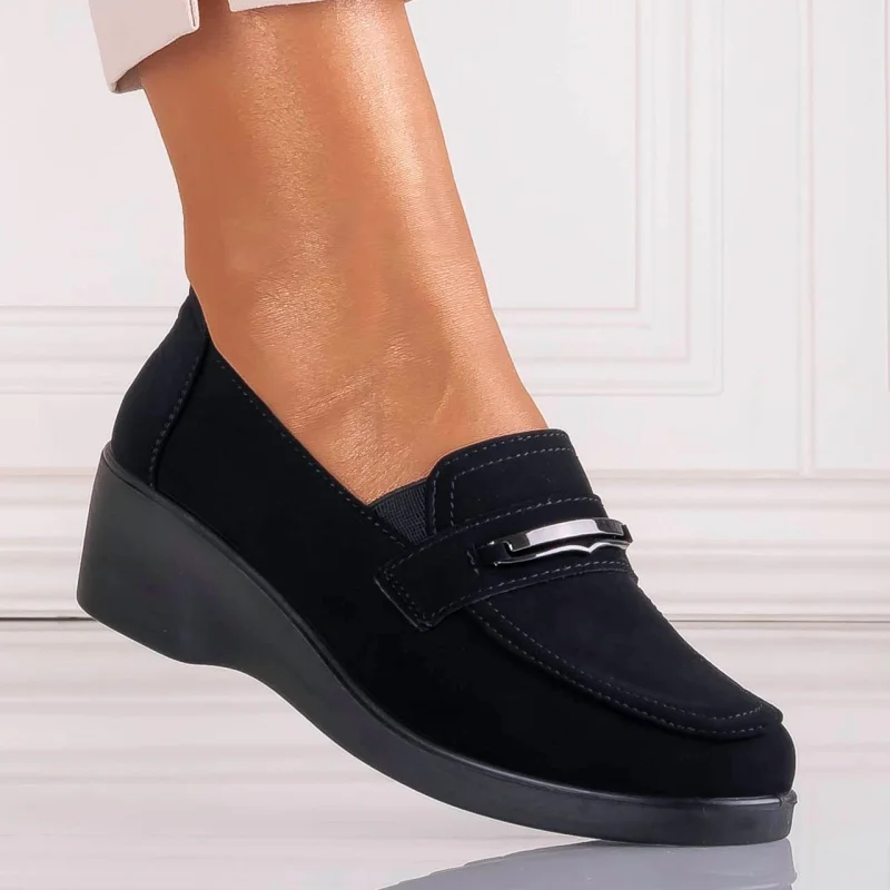Pantofi dama cu platforma Negri din Piele Ecologica Intoarsa Gonzi