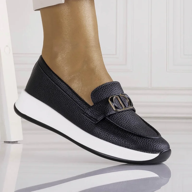 Pantofi dama Casual Negri din Piele Ecologica Ulmira