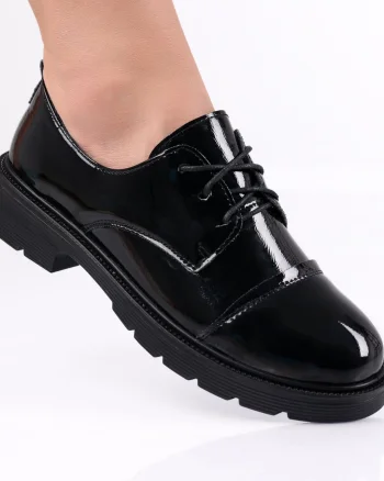 Pantofi dama casual Negri din Piele Ecologica Lacuita Avama