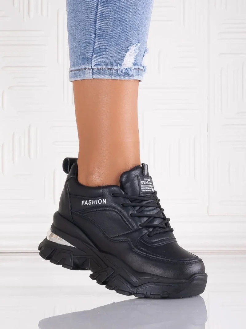 Sneakers dama cu platforma Negri din Piele Ecologica Ninera