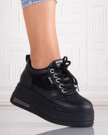 Sneakers dama cu platforma Negri din Piele Ecologica Danisia