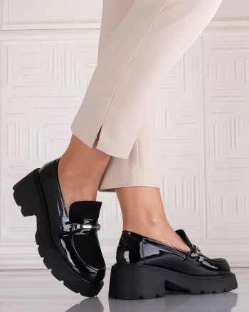 Pantofi dama casual Negri din Piele Ecologica Lacuita Catilea