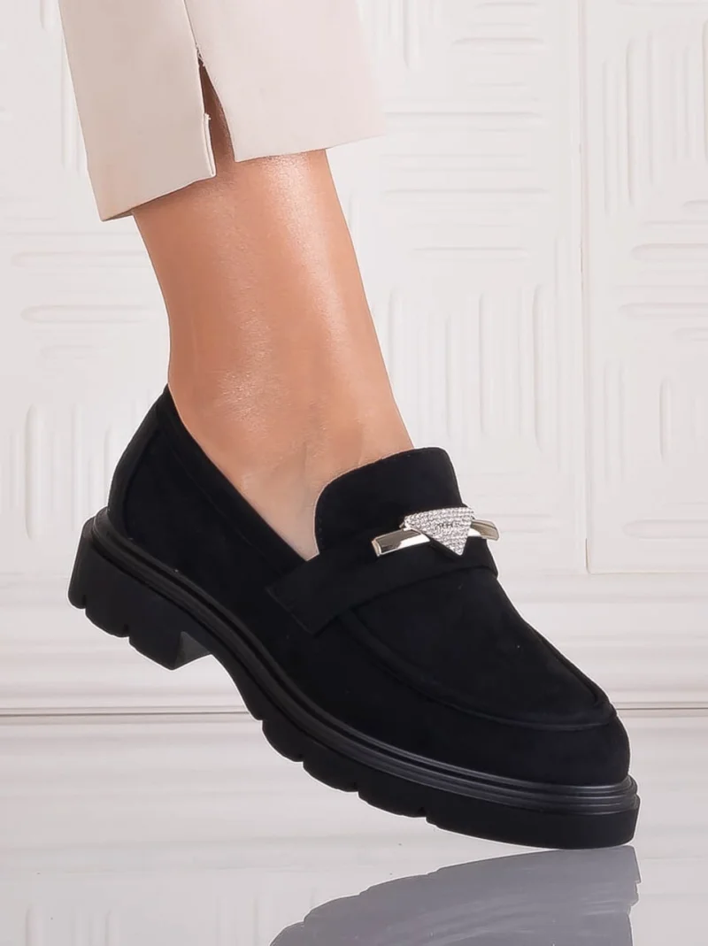 Pantofi dama casual Negri din Piele Ecologica Intoarsa Sudera