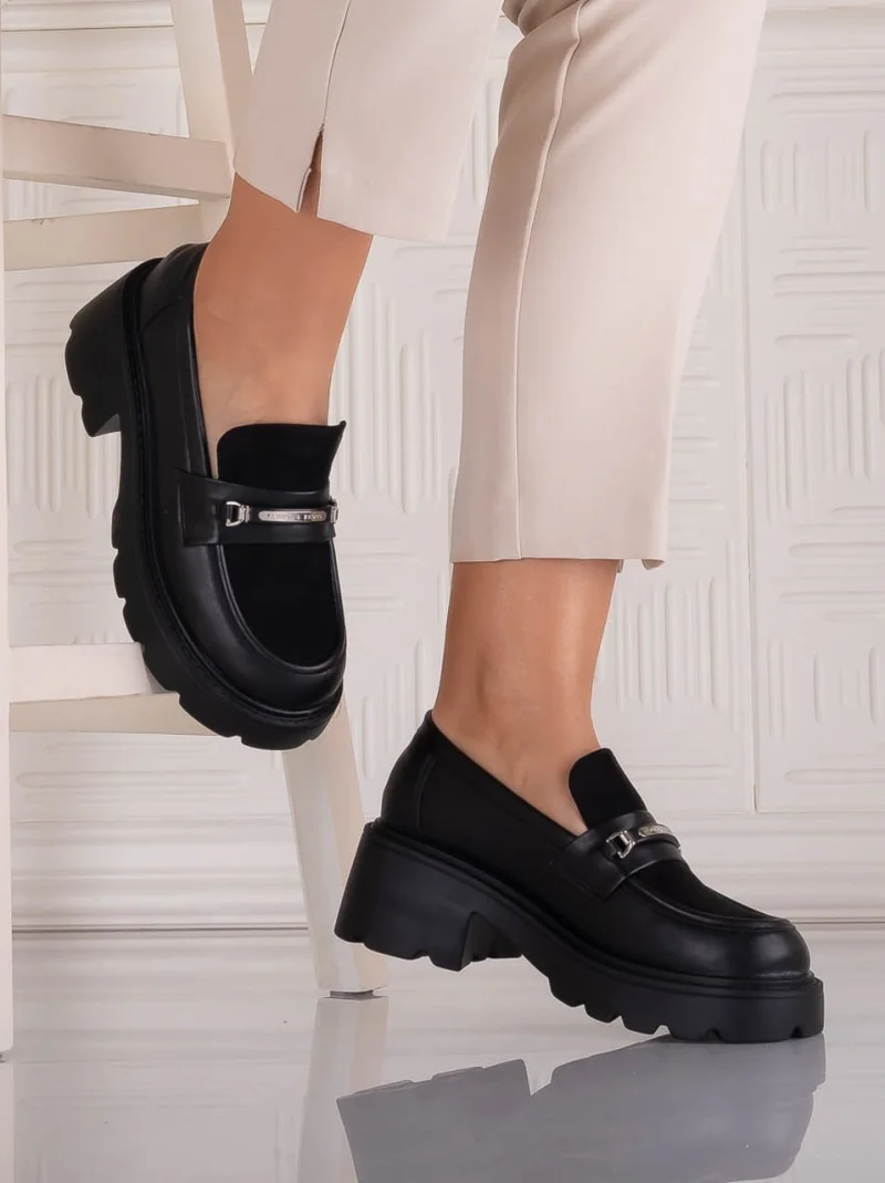 Pantofi dama casual Negri din Piele Ecologica Catilea