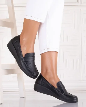 Pantofi dama casual Negri din Piele Ecologica Tenela