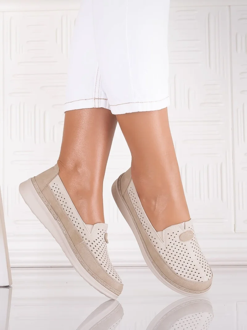 Pantofi dama casual Bej/kaki din Piele Ecologica Atinos