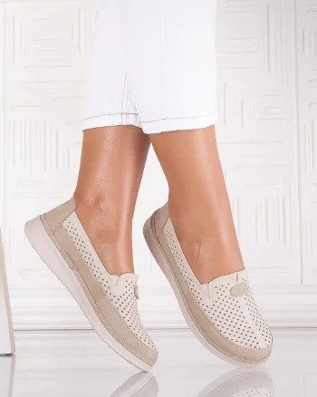 Pantofi dama casual Bej/kaki din Piele Ecologica Atinos