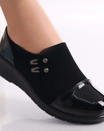 Pantofi dama casual negri din piele eco intoarsa Enda