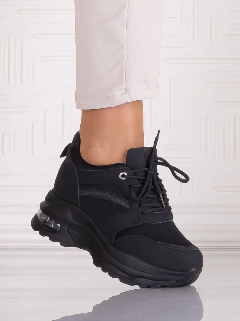 Sneakers dama cu platforma Negri din Piele Ecologica Tammara