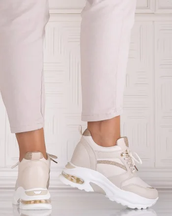 Sneakers dama cu platforma Bej din Piele Ecologica Tammara