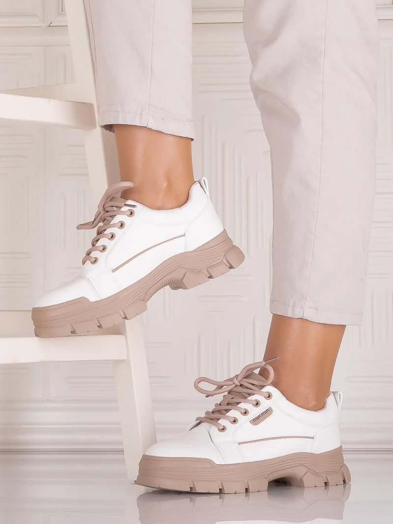 Pantofi casual Alb-Bej dama din Piele Ecologica Astoia