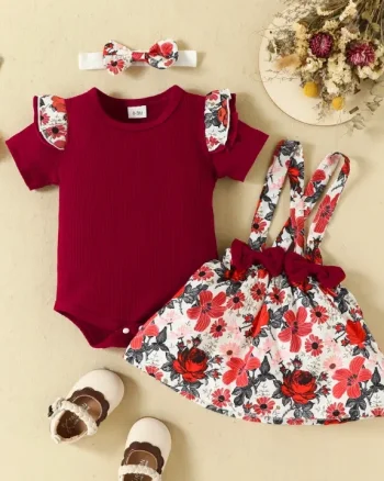 Set 3 piese fete burgundy cu imp...
